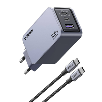 Ładowarka sieciowa Ugreen Nexode Pro 100W, GaN, USB + 2x USB-C (szara) - 2