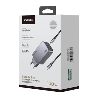 Ładowarka sieciowa UGREEN Nexode Pro 100W USB 2xUSB-C (szara) - 3