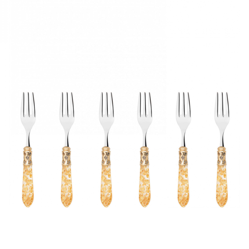 Komplet 6 widelczyków do ciasta w prezentowym opakowaniu Casa Bugatti Aladdin Gold/Gold