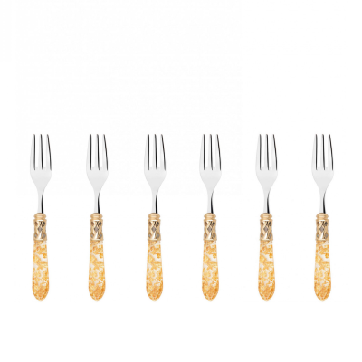Komplet 6 widelczyków do ciasta w prezentowym opakowaniu Casa Bugatti Aladdin Gold/Gold