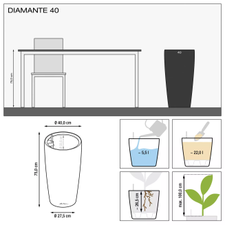 Lechuza Diamante Premium 40 flowerpot, black gloss - 10
