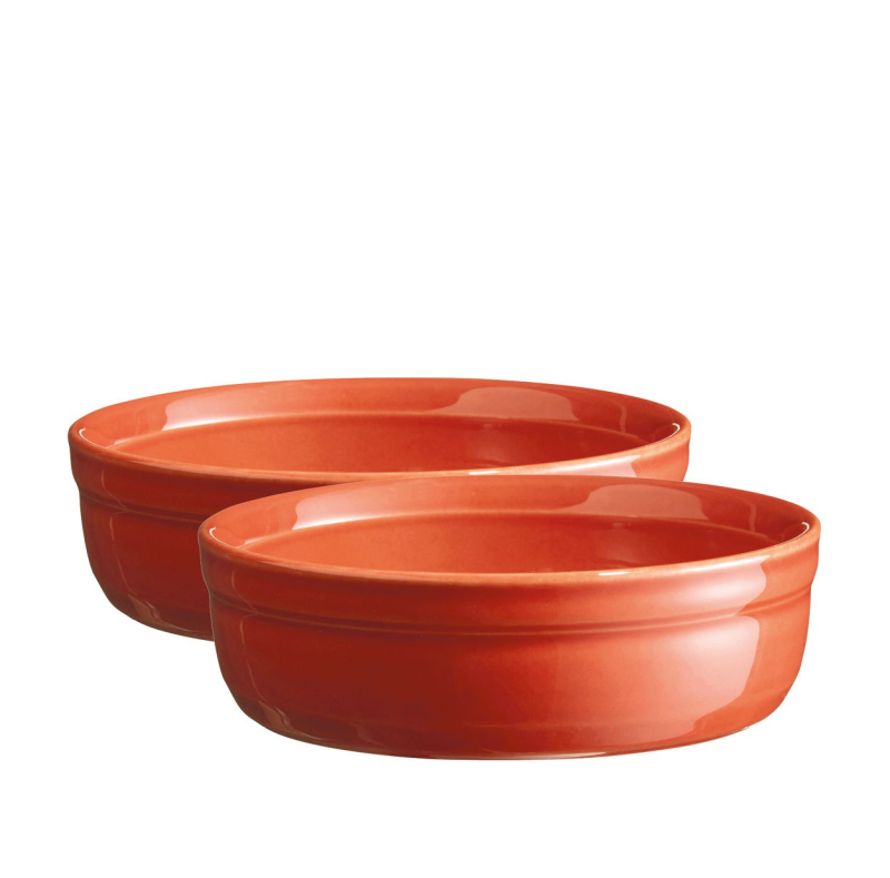  Set of two Emile Henry red creme brulee bowls