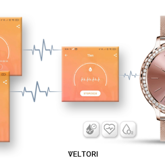 Smartwatch Damski VELTORI VT320-1 Złota Bransoleta + Różowy Pasek Silikonowy - 15