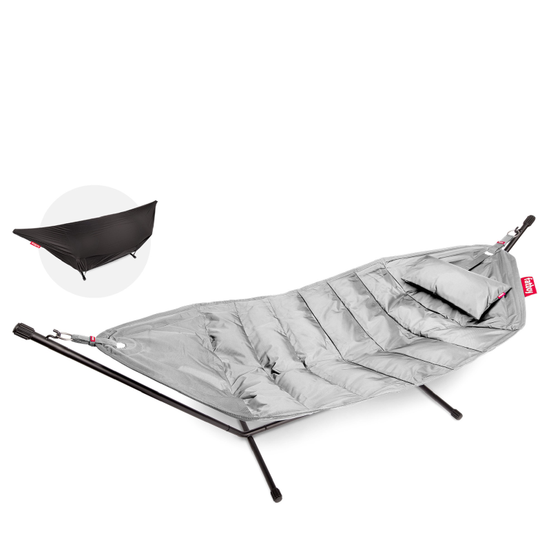  Fatboy Headdemock Deluxe Light Gray hammock with black stand
