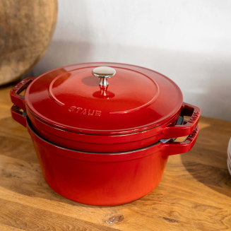  Set of 2 Staub cast iron cookware with lid - 24 cm, Red - 11