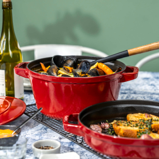  Set of 2 Staub cast iron cookware with lid - 24 cm, Red - 4