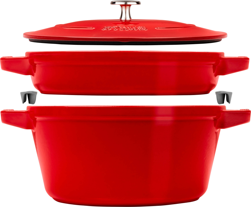  Set of 2 Staub cast iron cookware with lid - 24 cm, Red