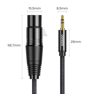 UGREEN AV182 Kabel XLR żeński do jack 3.5 męski - 2m (czarny) - 3