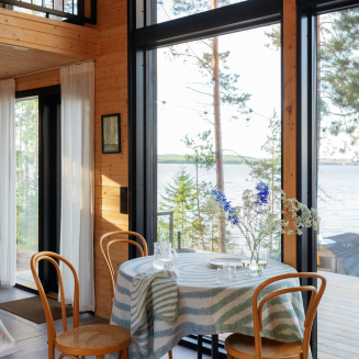 Obrus-narzuta Lapuan Kankurit Metsalampi blueberry-olive 150x260 cm - 5