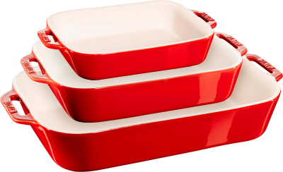  Set of 3 rectangular Staub ceramic platters - Red