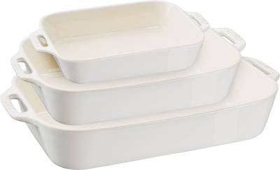  Set of 3 rectangular Staub ceramic platters - Ivory
