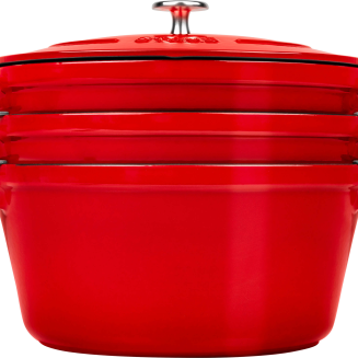  Set of 3 Staub cast iron cookware with lid - 24 cm, Red - 8
