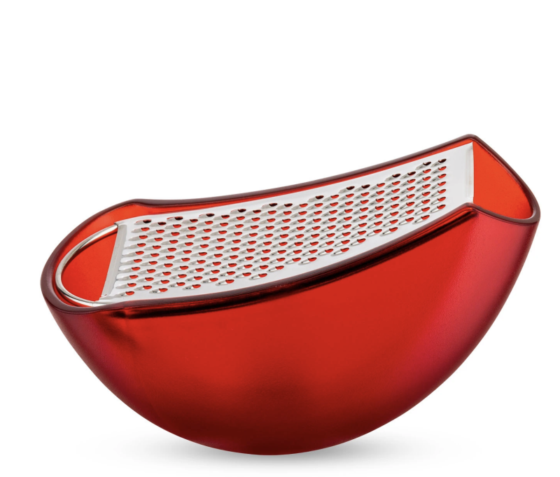 Alessi Parmenide red cheese grater with container