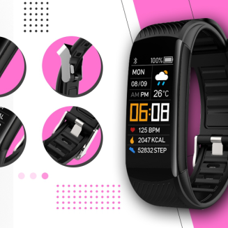 Smartwatch GIEWONT Czarno Różowy 2 Paski GW200-4 - 2