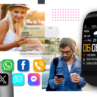 Smartwatch GIEWONT Czarno Różowy 2 Paski GW200-4 - 8