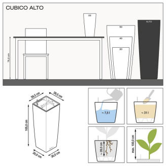  Lechuza Cubico Alto Premium 40 black gloss flowerpot - 5