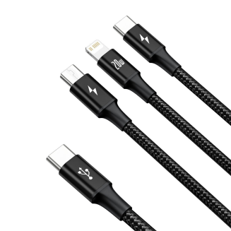 Kabel USB 3w1 Baseus Rapid Series, micro USB / Lightning / USB-C, 20W, 1.5m (czarny) - 2