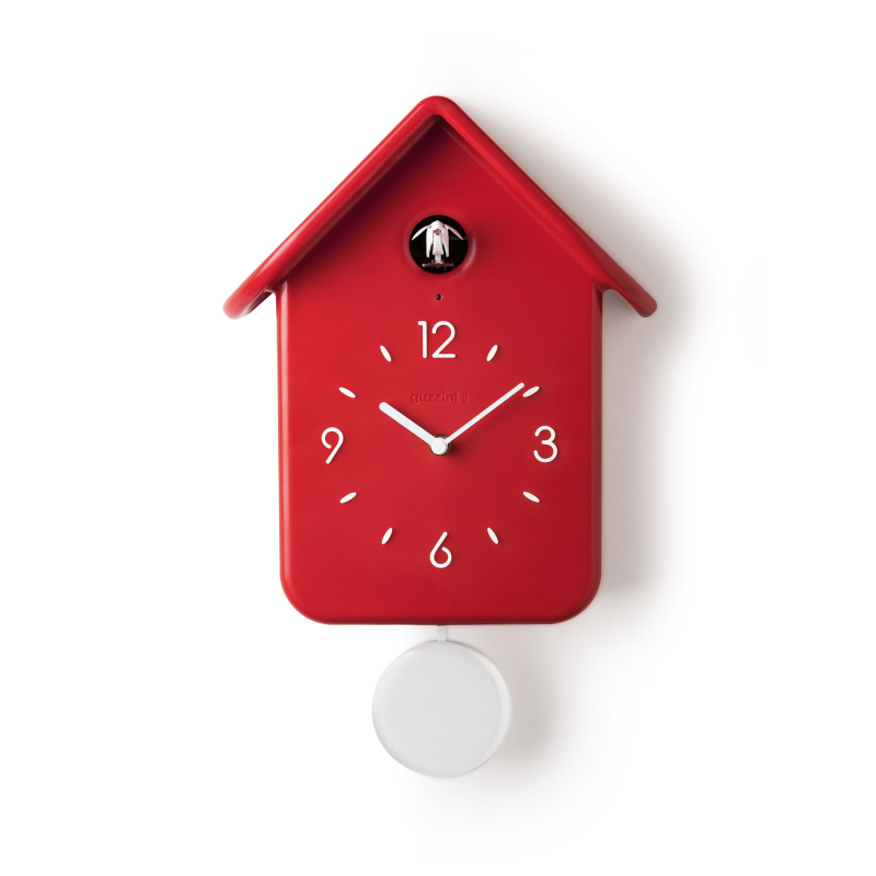  Guzzini QQ red wall clock with cuckoo and pendulum