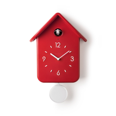  Guzzini QQ red wall clock with cuckoo and pendulum