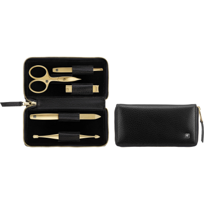  Zwilling Twinox Gold manicure set, black leather case, 5 pieces