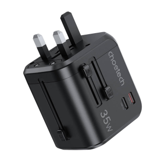 Ładowarka sieciowa podróżna Choetech PD5008, 3xUSB-A, 2xUSB-C, GaN, 35W, US/EU/UK/AU (czarna) - 4
