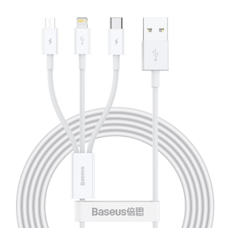 Kabel USB 3w1 Baseus Superior Series, USB do micro USB / USB-C / Lightning, 3.5A, 1.5m (biały) - 2