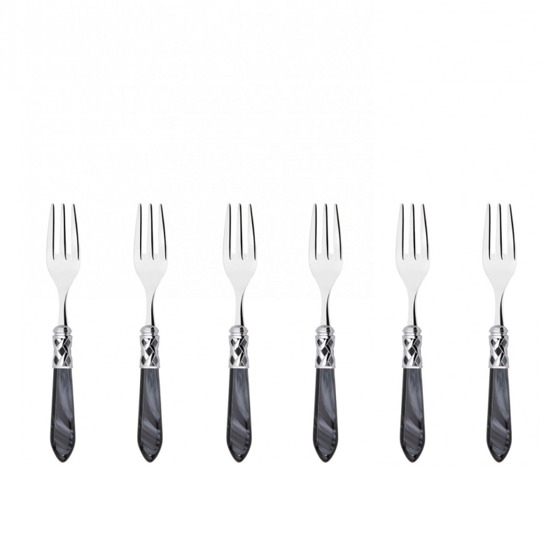 Komplet 6 widelczyków do ciasta w prezentowym opakowaniu Casa Bugatti Aladdin Black/Steel