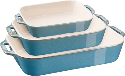  Set of 3 Staub Rectangular Ceramic Platters - Antique Turquoise