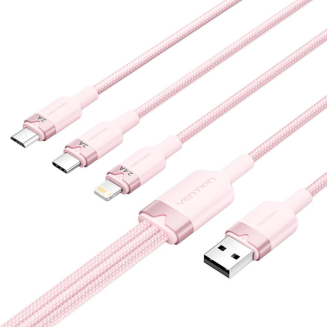 Kabel VENTION CTPPG USB-A-Lightning+USB-C+Micro-USB 1.5m (różowy) - 2