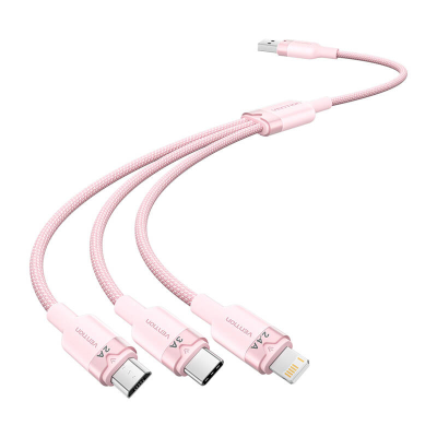 Kabel VENTION CTPPG USB-A-Lightning+USB-C+Micro-USB 1.5m (różowy)