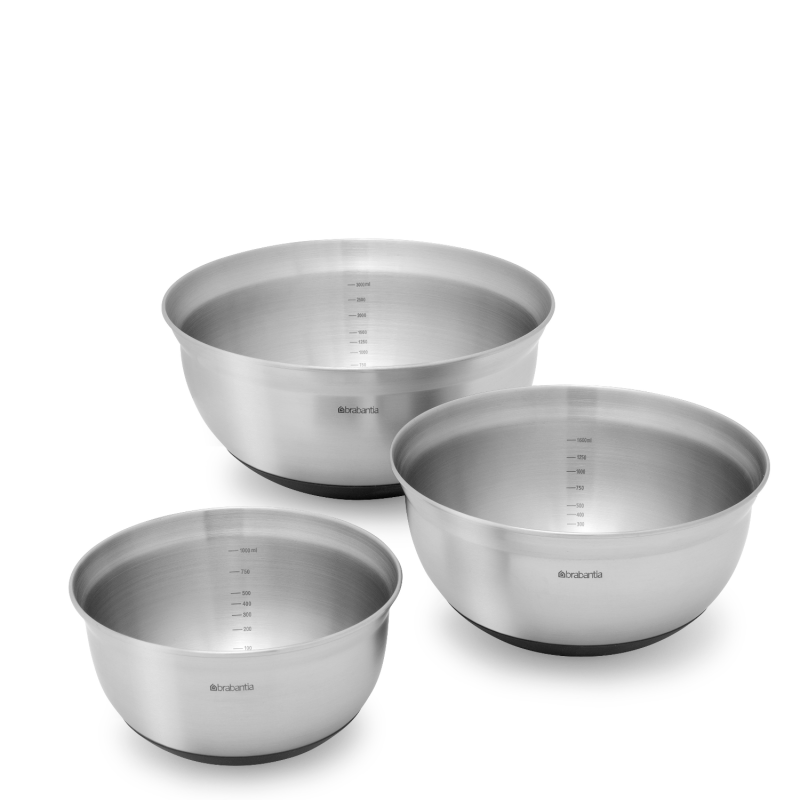  Brabantia kitchen bowls, matt steel, 3 pcs | 1l 1.6l 3l