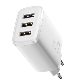 Ładowarka sieciowa Baseus Compact Quick Charger, 3x USB, 17W (biała) - 5