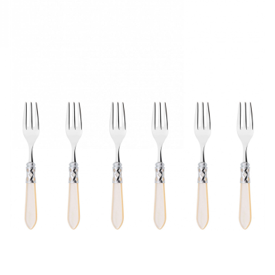 Komplet 6 widelczyków do ciasta w prezentowym opakowaniu Casa Bugatti Aladdin Ivory/Steel