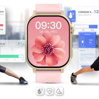 Smartwatch Gravity GT15-7 Różowy Pasek Silikonowy + Złota Bransoleta - 14