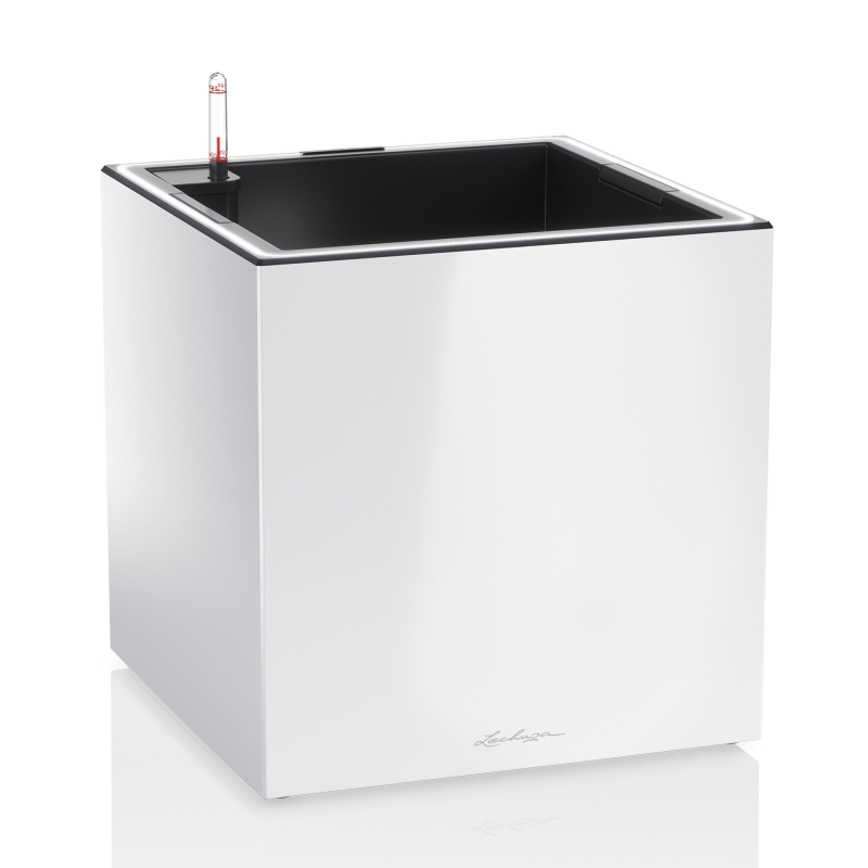 Lechuza Canto Premium 40 LED cube flowerpot, white gloss