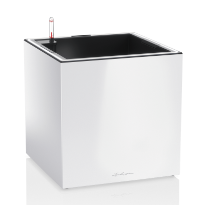 Lechuza Canto Premium 40 LED cube flowerpot, white gloss