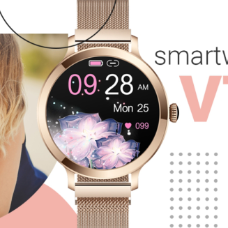 Smartwatch Damski VELTORI VT340-1 Złota Bransoleta + Różowy Pasek Silikonowy - 13