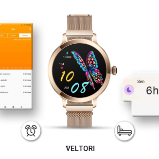 Smartwatch Damski VELTORI VT340-1 Złota Bransoleta + Różowy Pasek Silikonowy - 18