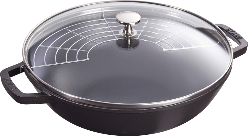 Staub cast iron wok with lid - 30 cm, Black