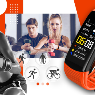 Smartwatch GIEWONT Czarno Pomarańczowy 2 Paski GW200-9 - 5