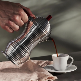 Alessi Pulcina coffee maker for 1 cup with a red handle - 3