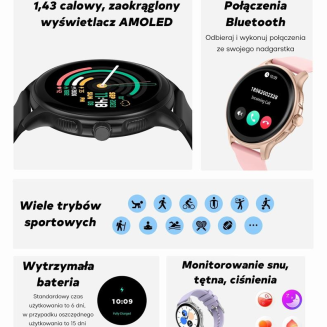 Smartwatch Damski GRAVITY GT12-7 Czarny Pasek Silikonowy + Srebrna Bransoleta - 12