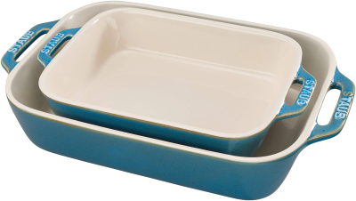  Set of 2 Staub Rectangular Ceramic Platters - Antique Turquoise