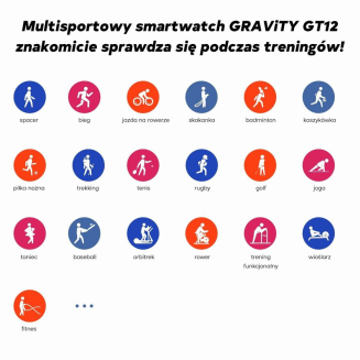 Smartwatch Damski GRAVITY GT12-2 Granatowy Pasek Silikonowy + Czarna Bransoleta - 17