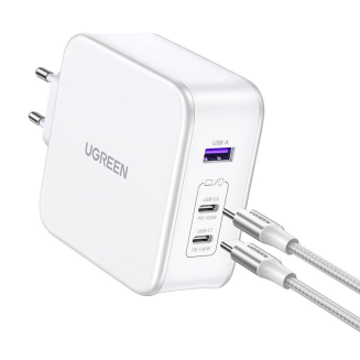 Ładowarka sieciowa UGREEN 15339 Nexode, 2xUSB-C, USB-A 3.0, PD3.0, QC4.0, GaN, 140W (biała) - 3