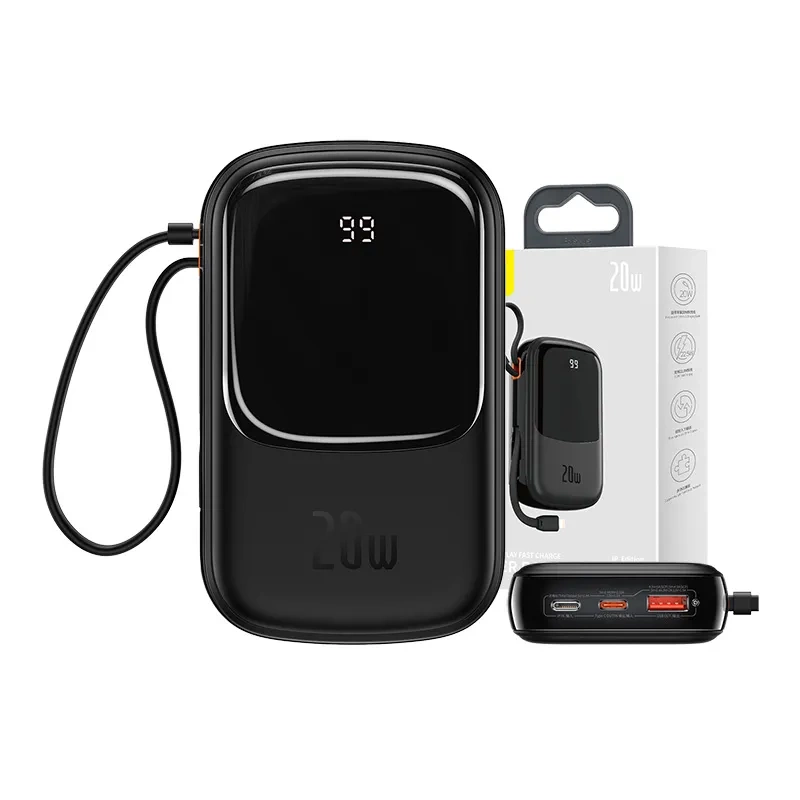 Powerbank BASEUS Qpow Pro 20000mAh 20W z kablem Lightning (czarny)