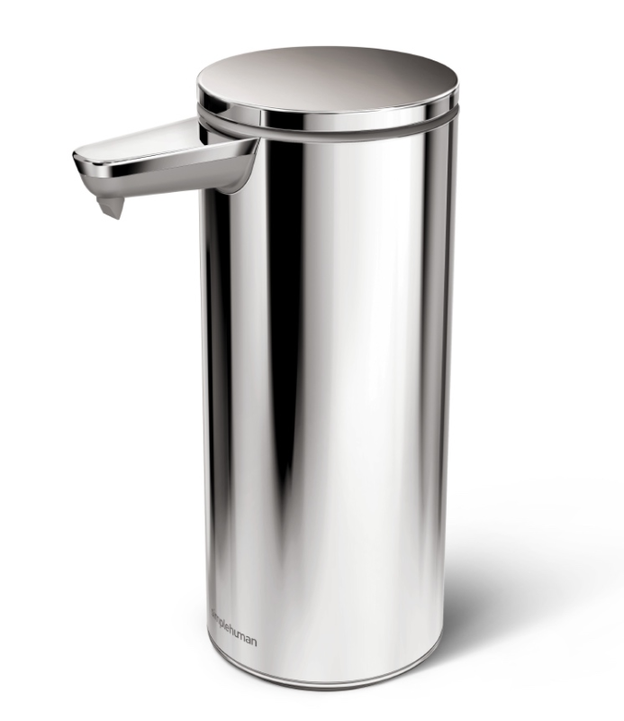 Touchless dispenser with Simplehuman battery, polished steel