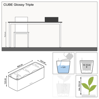 Lechuza Cube Glossy Triple flowerpot, glossy anthracite - 6