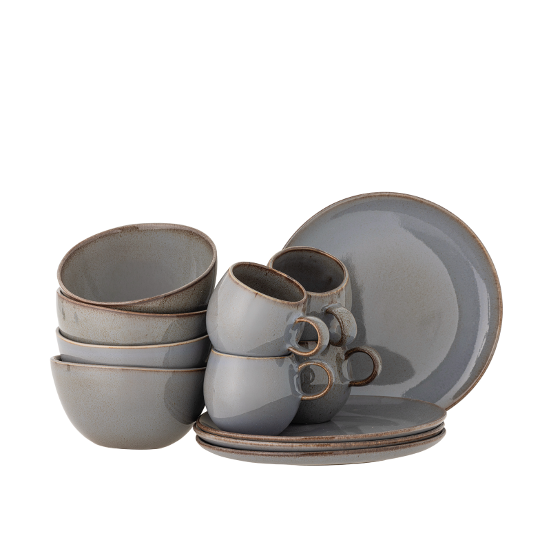 Zestaw porcelany śniadaniowy Bloomingville Sandrine Grey 12 szt.