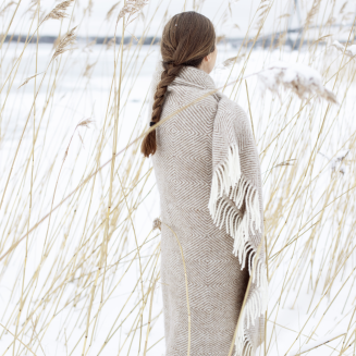  Lapuan Kankurit Maria scarf with pockets brown-white 60x180 cm - 5